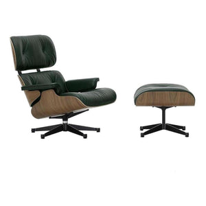 Vitra Eames Loungechair met ottoman Premium Leder Jade noten naturel