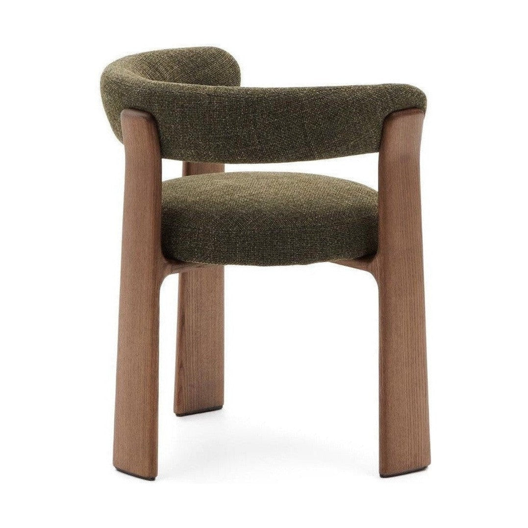 Kave Home Granite eetkamerstoel 3-poot chenille Groen/walnoot