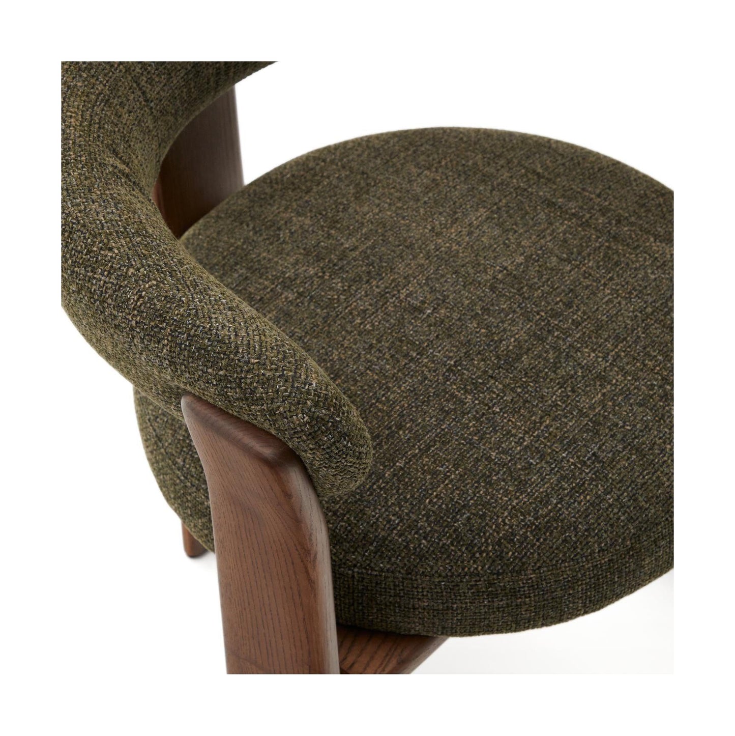 Kave Home Granite eetkamerstoel 3-poot chenille Groen/walnoot