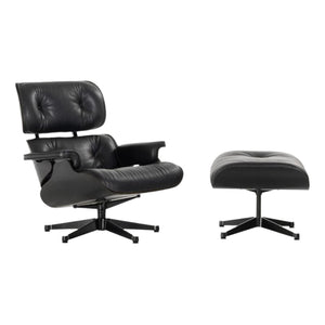 Vitra Eames Loungechair met ottoman Premium Leder Nero kastanje zwart