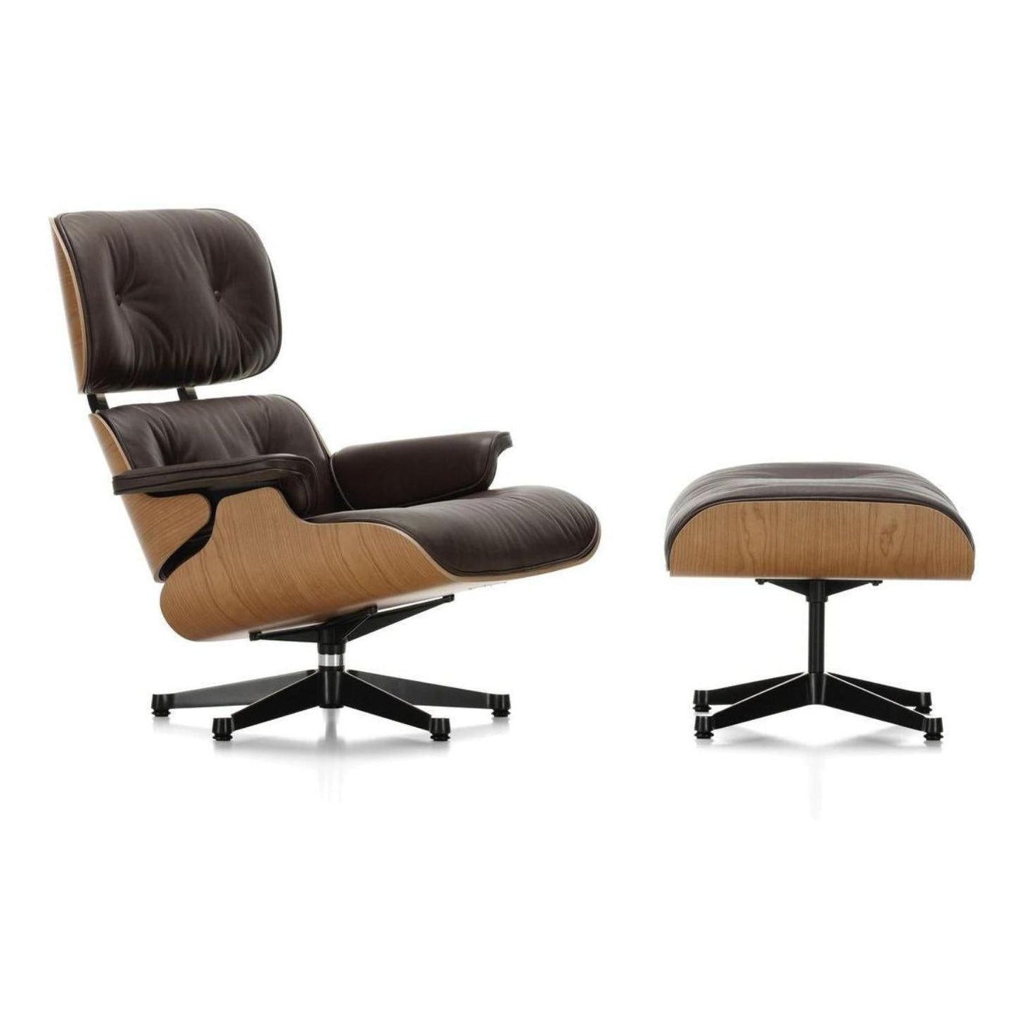 Vitra Eames Loungechair met ottoman Premium Leder Chocolate kersenhout naturel