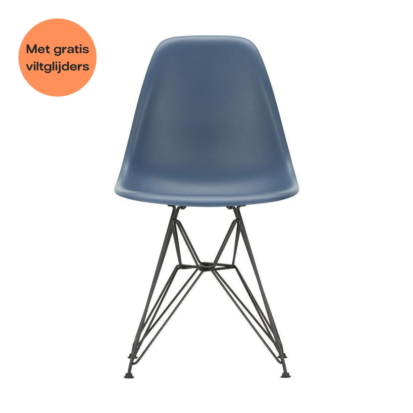 Vitra Eames DSR eetkamerstoel Sea Blue zwart gepoedercoat