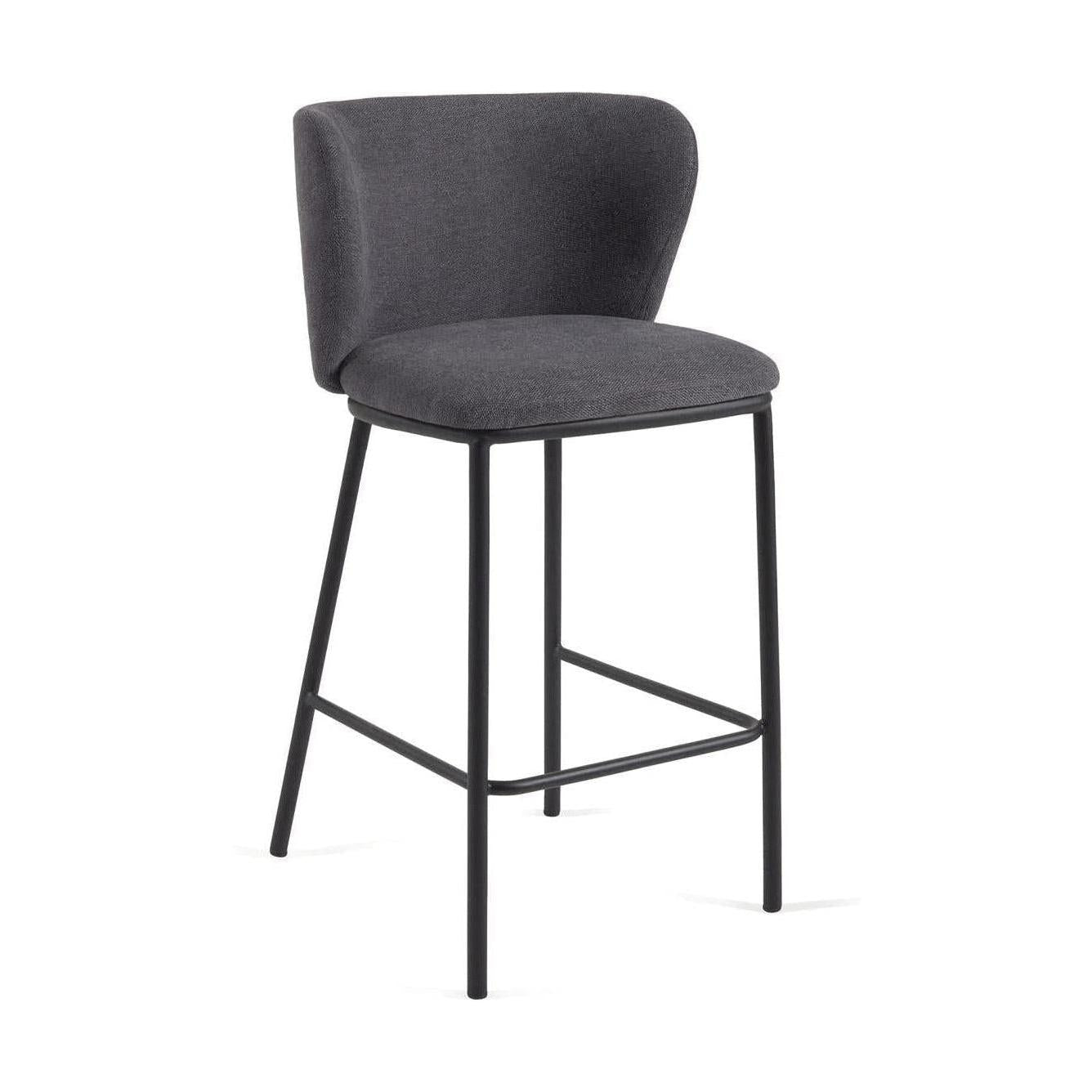 Kave Home Ciselia barkruk H65 chenille Donkergrijs poot zwart