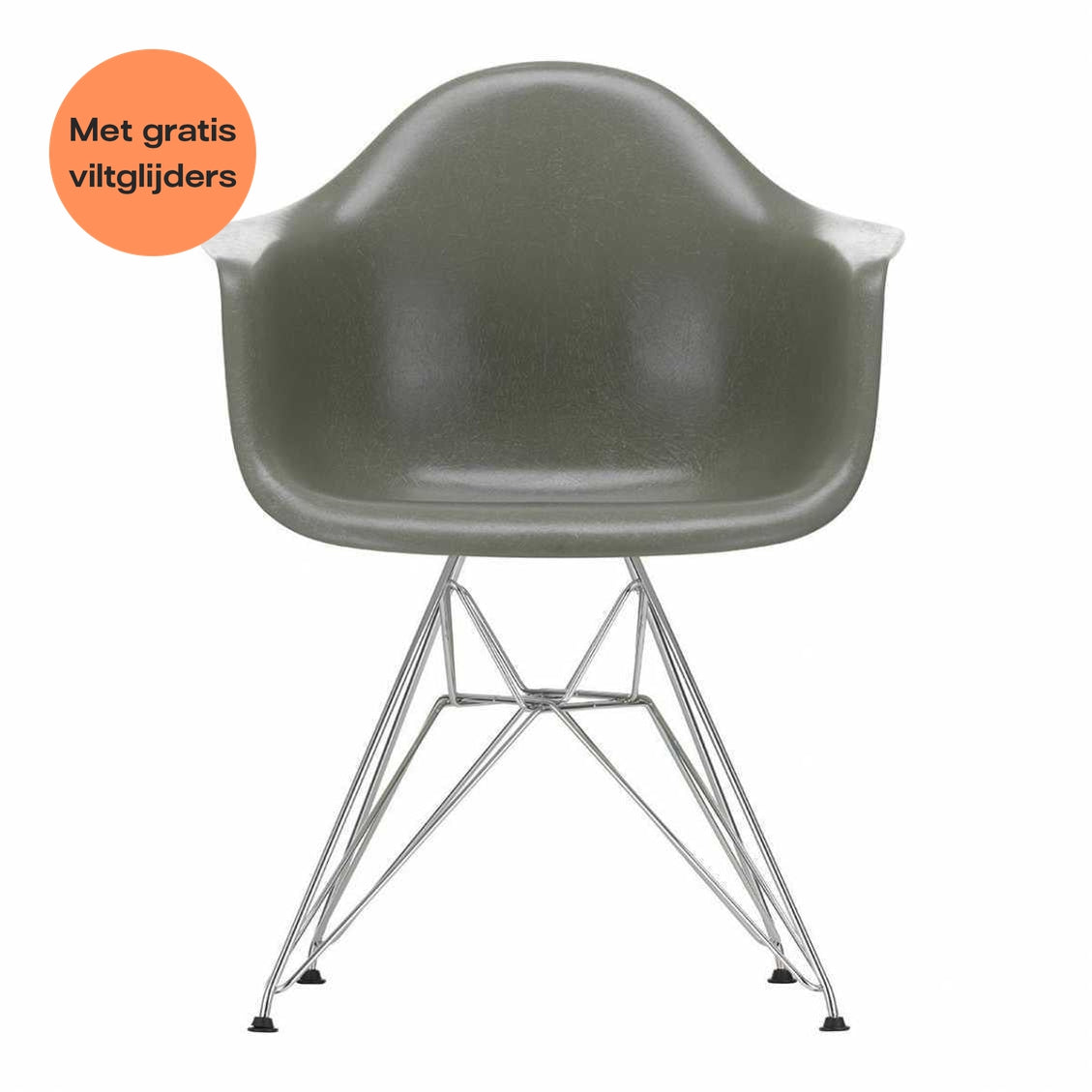 Vitra Eames DAR Fiberglass eetkamerstoel met arm Raw Umber verchroomd