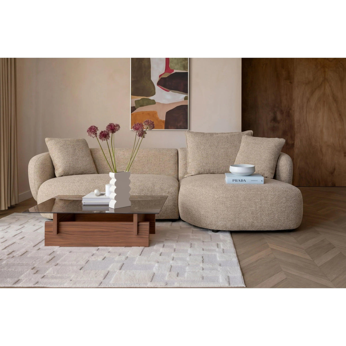Zuiver Stones 3-zitsbank Chaise Longue rechts Lichtbruin