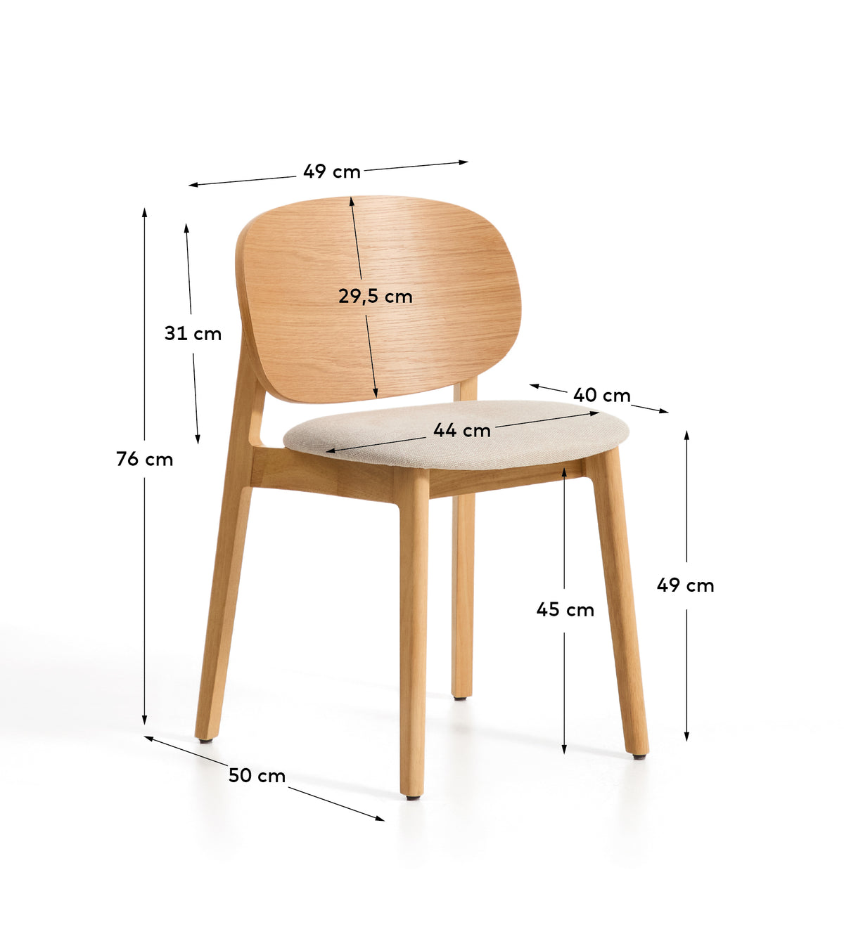 Kave Home Ludara eetkamerstoel chenille Grijs/Beige