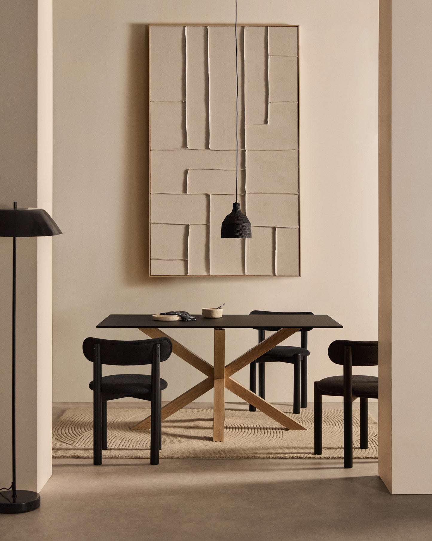 Kave Home Argo eettafel rechthoek 160x90 cm Black/Natural