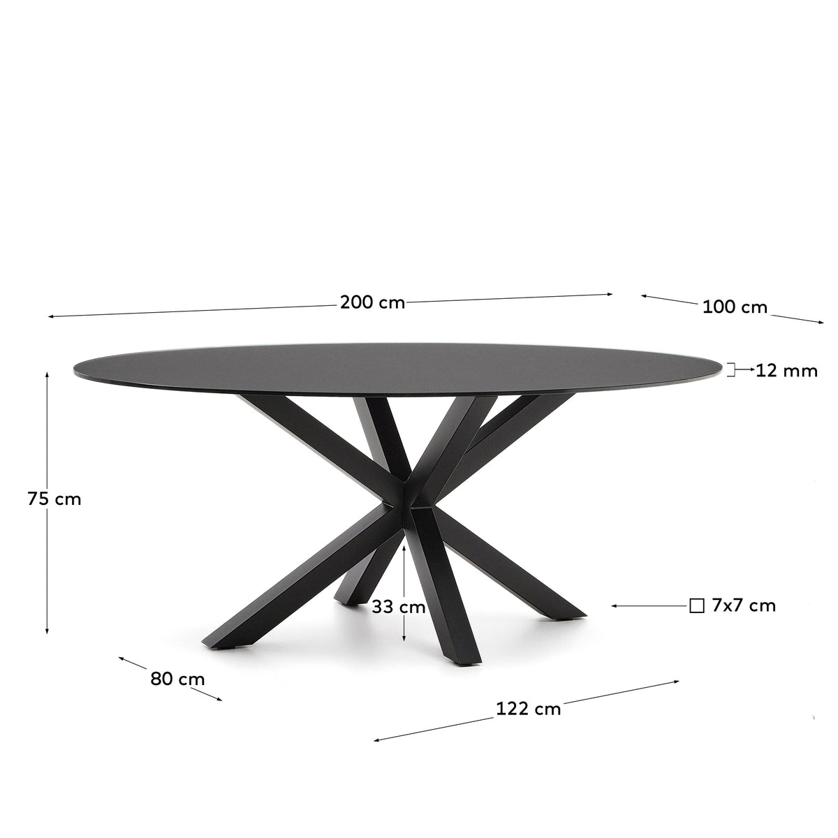 Kave Home Argo eettafel ovaal 200x100 cm Black/Black