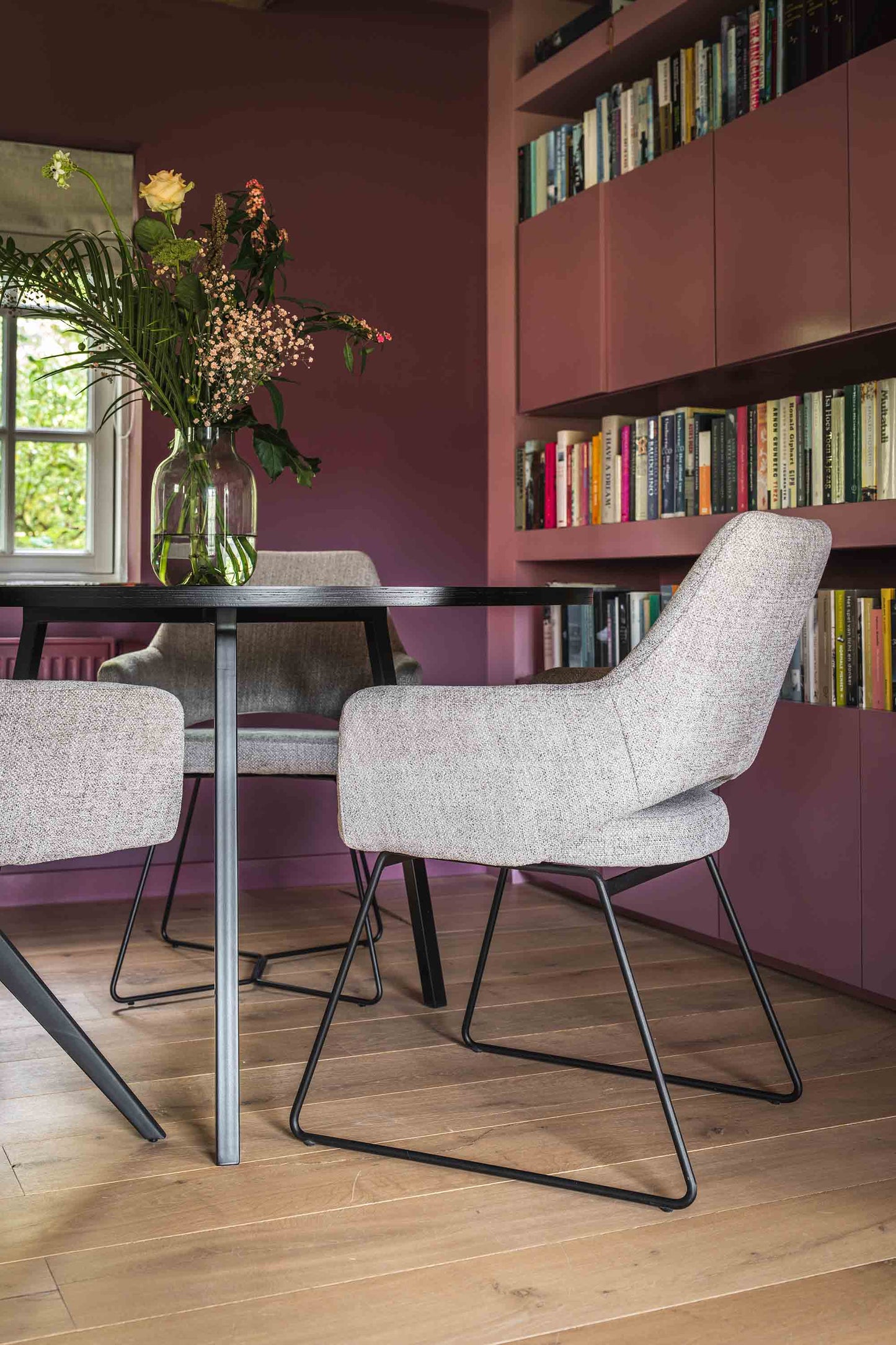 Jesper Home Yanai eetkamerstoel Checked Chestnut slide steel