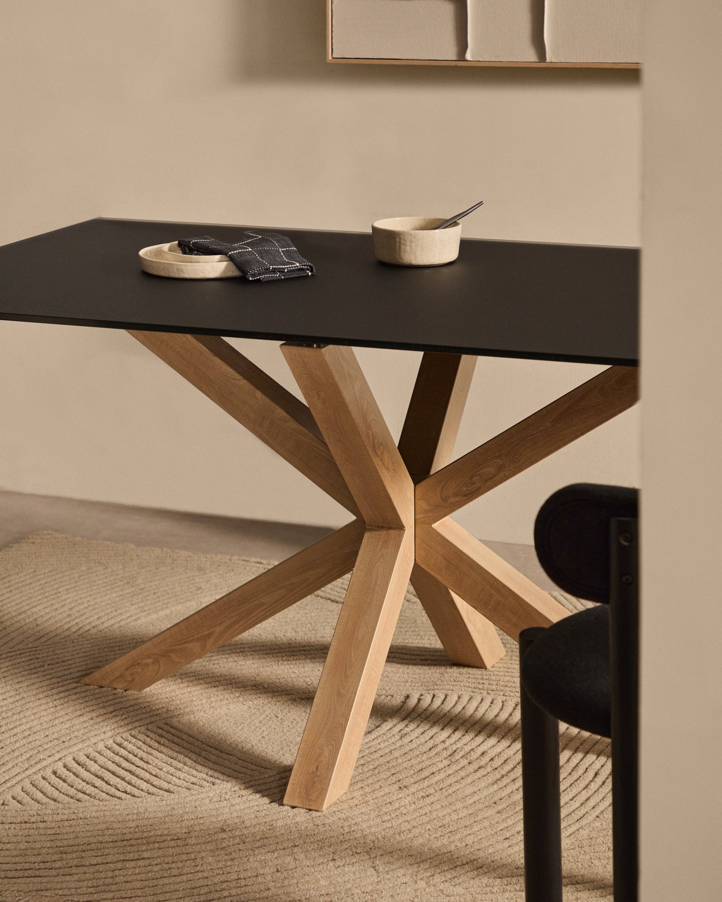 Kave Home Argo eettafel rechthoek 160x90 cm Black/Natural