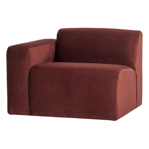 WOOOD Mojo Base 1-zits bank arm links  velvet Kastanjebruin