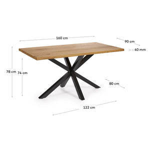 Kave Home Argo eettafel rechthoek 160x90 cm Natural/Black