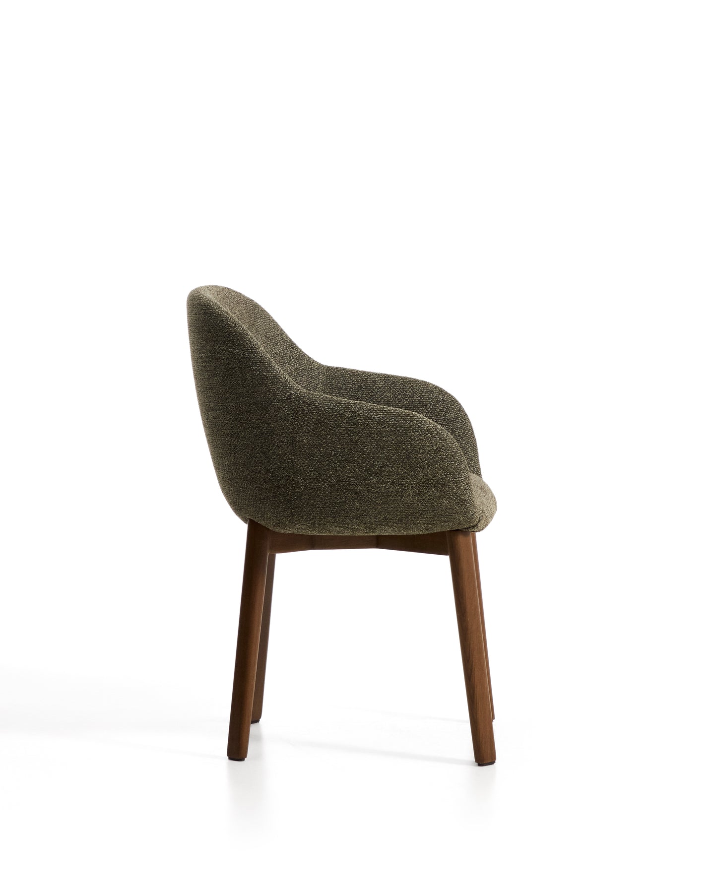 Kave Home Meila eetkamerstoel met arm chenille Green donker hout