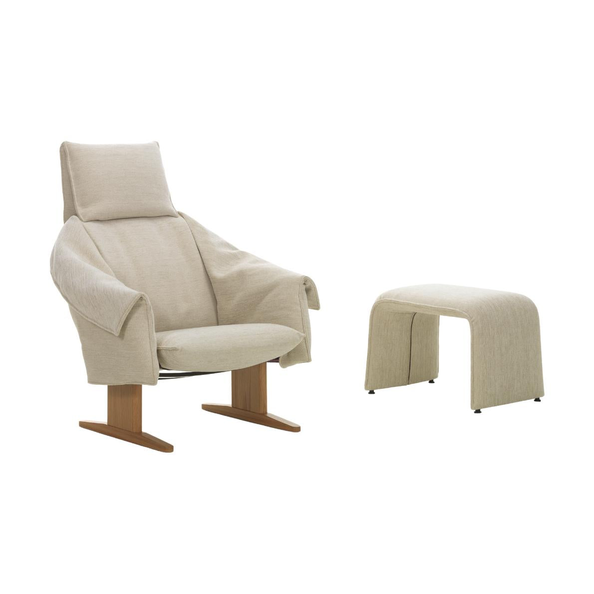 Vitra Bascule Highback fauteuil met bankje Iroko Cream poot eiken