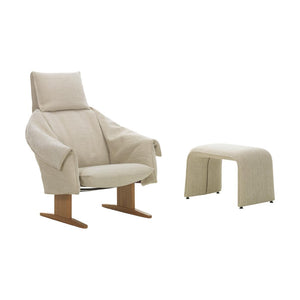 Vitra Bascule Highback fauteuil met bankje Iroko Cream poot eiken
