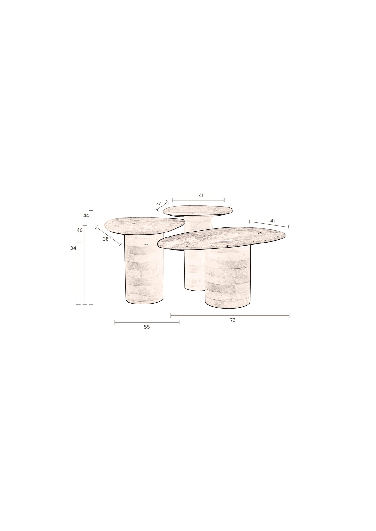 Dutchbone Suki bijzettafel set van 3 Bruin en Wit