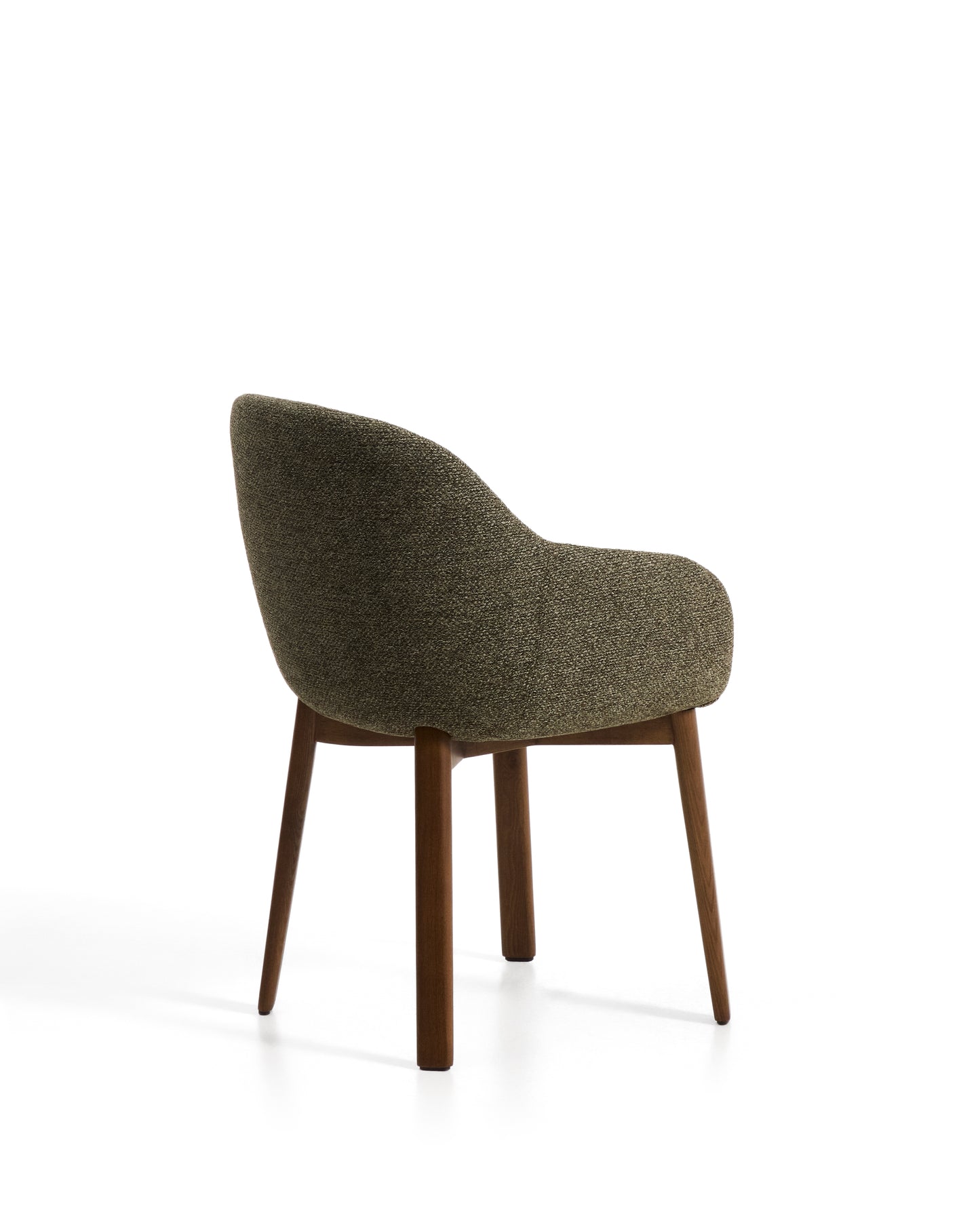 Kave Home Meila eetkamerstoel met arm chenille Green donker hout