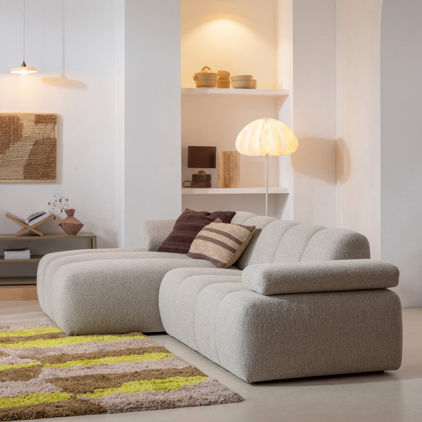 WOOOD Mojo chaise longue bank links bouclé Beige Melange