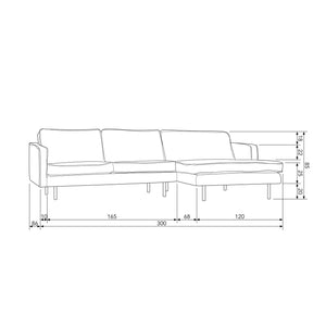 WOOOD Rodeo bank chaise longue rechts velvet Kastanjebruin