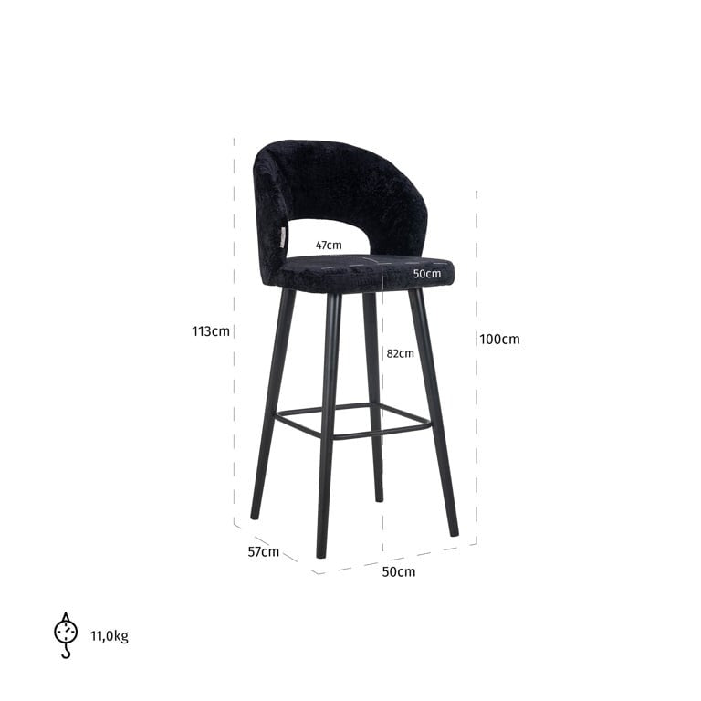 Richmond Savoy barkruk H82 chenille Black