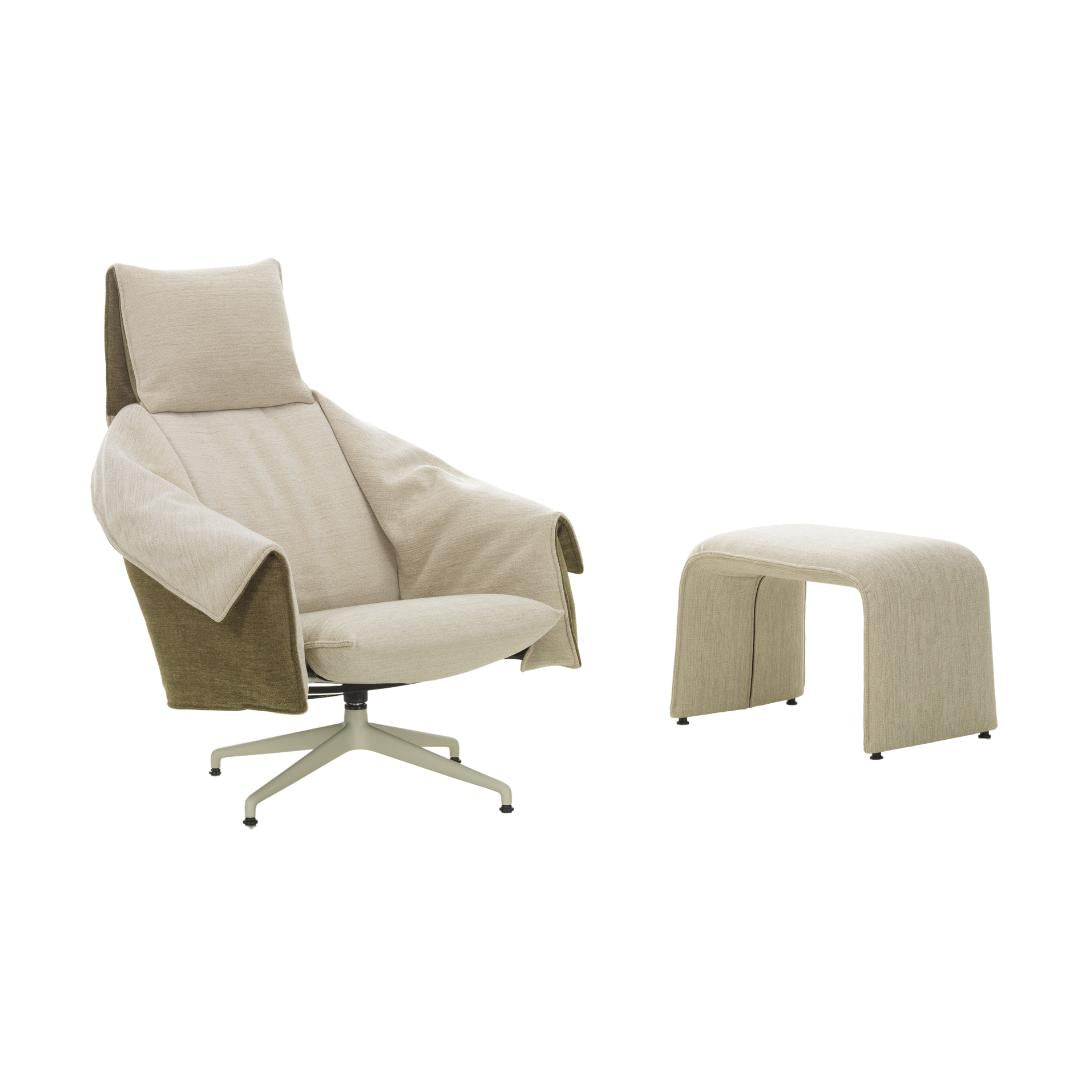 Vitra Bascule Highback fauteuil met bankje Iroko Cream / Olive sterpoot chalk