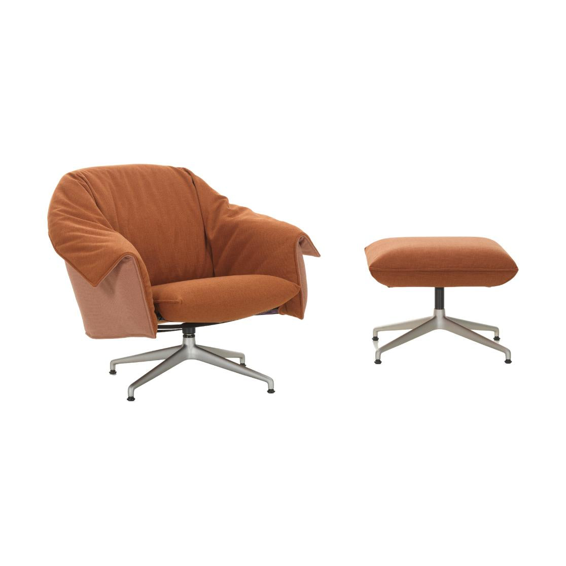 Vitra Bascule Lowback fauteuil met ottoman Hola Blush Pink / Terracotta sterpoot aluminium