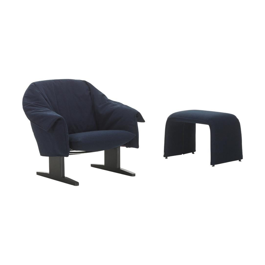 Vitra Bascule Lowback fauteuil met bankje Hola Dark Blue poot zwart eiken