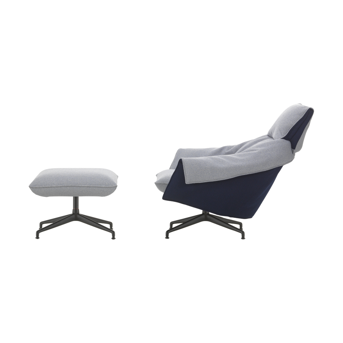 Vitra Bascule Highback fauteuil met ottoman Cento Light Lavender / Electric Blue sterpoot diepzwart