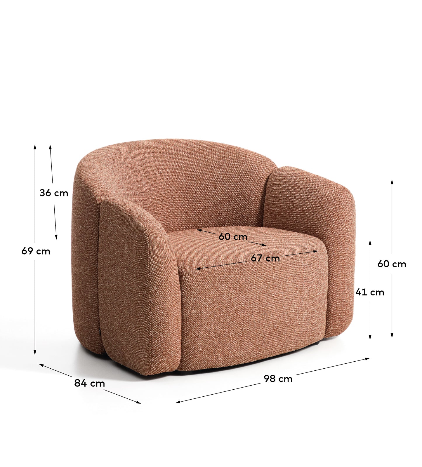 Kave Home Corvena fauteuil 98 cm chenille Terracotta