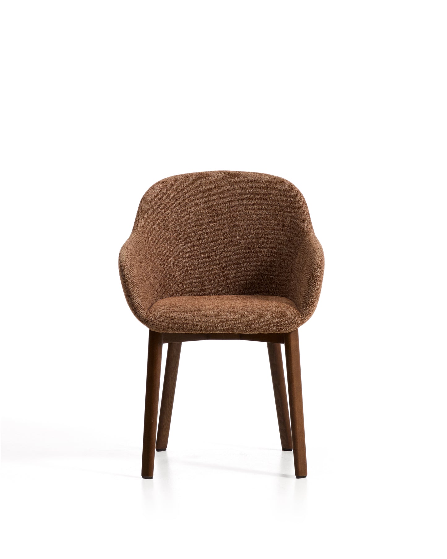 Kave Home Meila eetkamerstoel met arm chenille Terracotta donker hout
