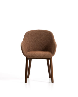 Kave Home Meila eetkamerstoel met arm chenille Terracotta donker hout