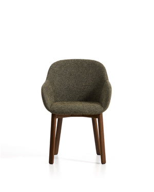 Kave Home Meila eetkamerstoel met arm chenille Green donker hout