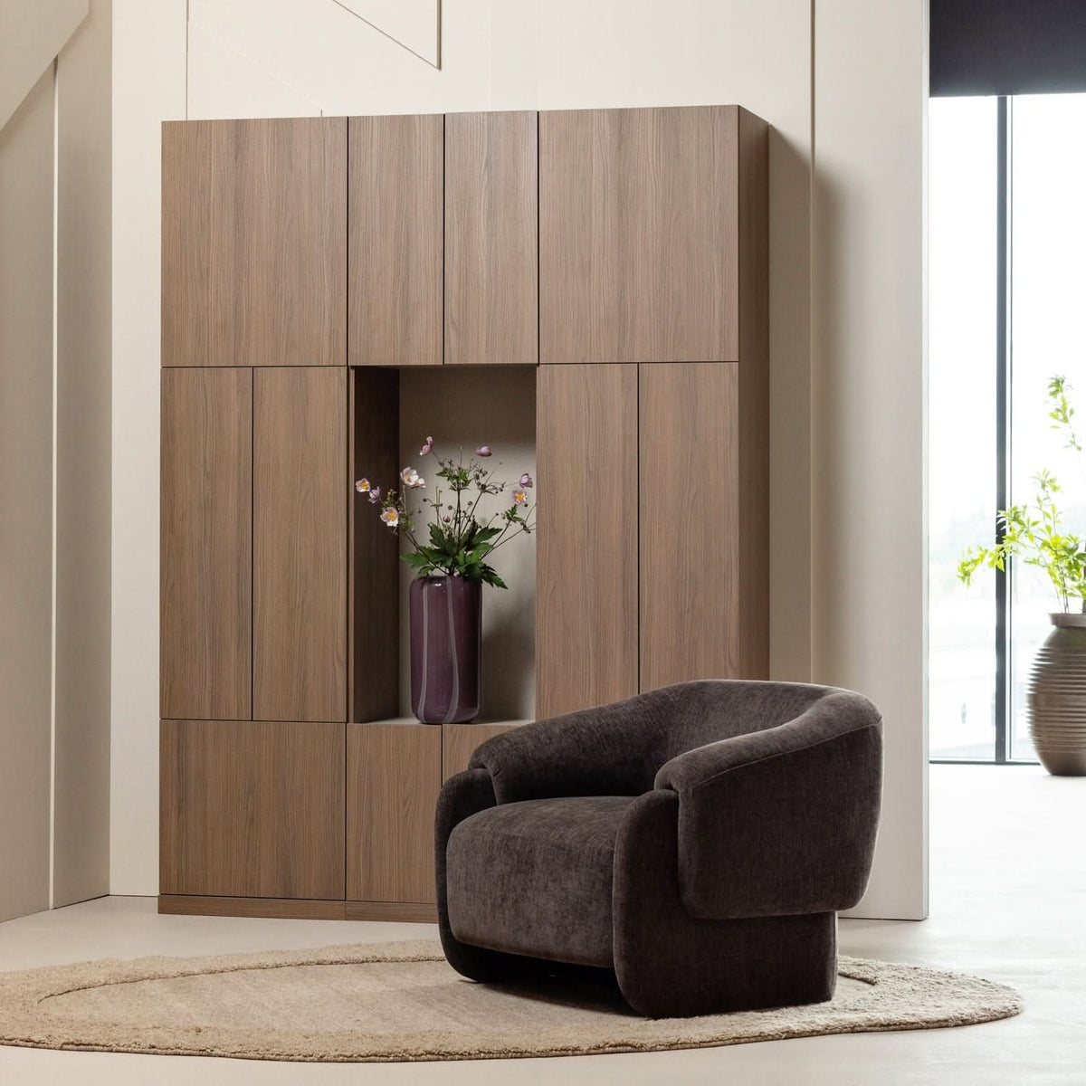 WOOOD Moru fauteuil chenille Donkerbruin