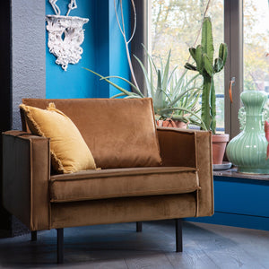 WOOOD Rodeo fauteuil velvet Honinggeel