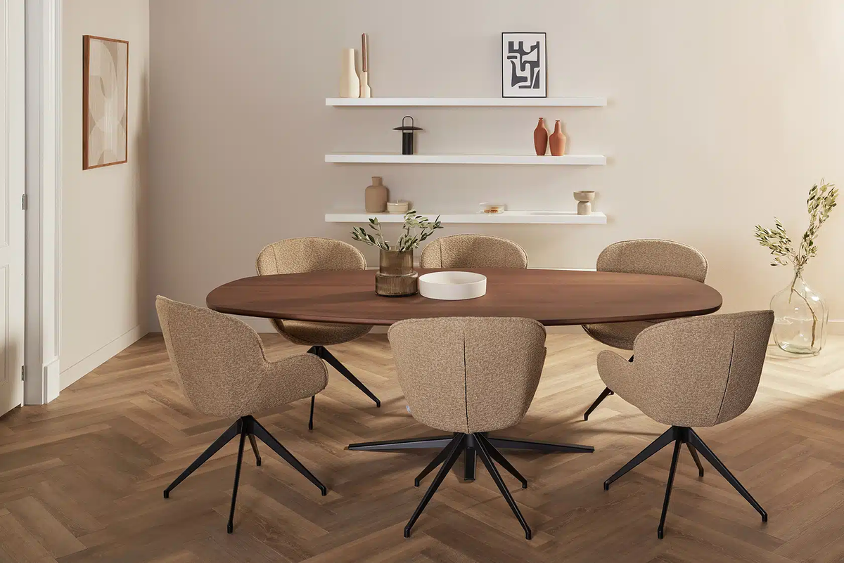 Bree's New World Thor eettafel Deens Ovaal 260x120 cm noten gelakt poot zwart
