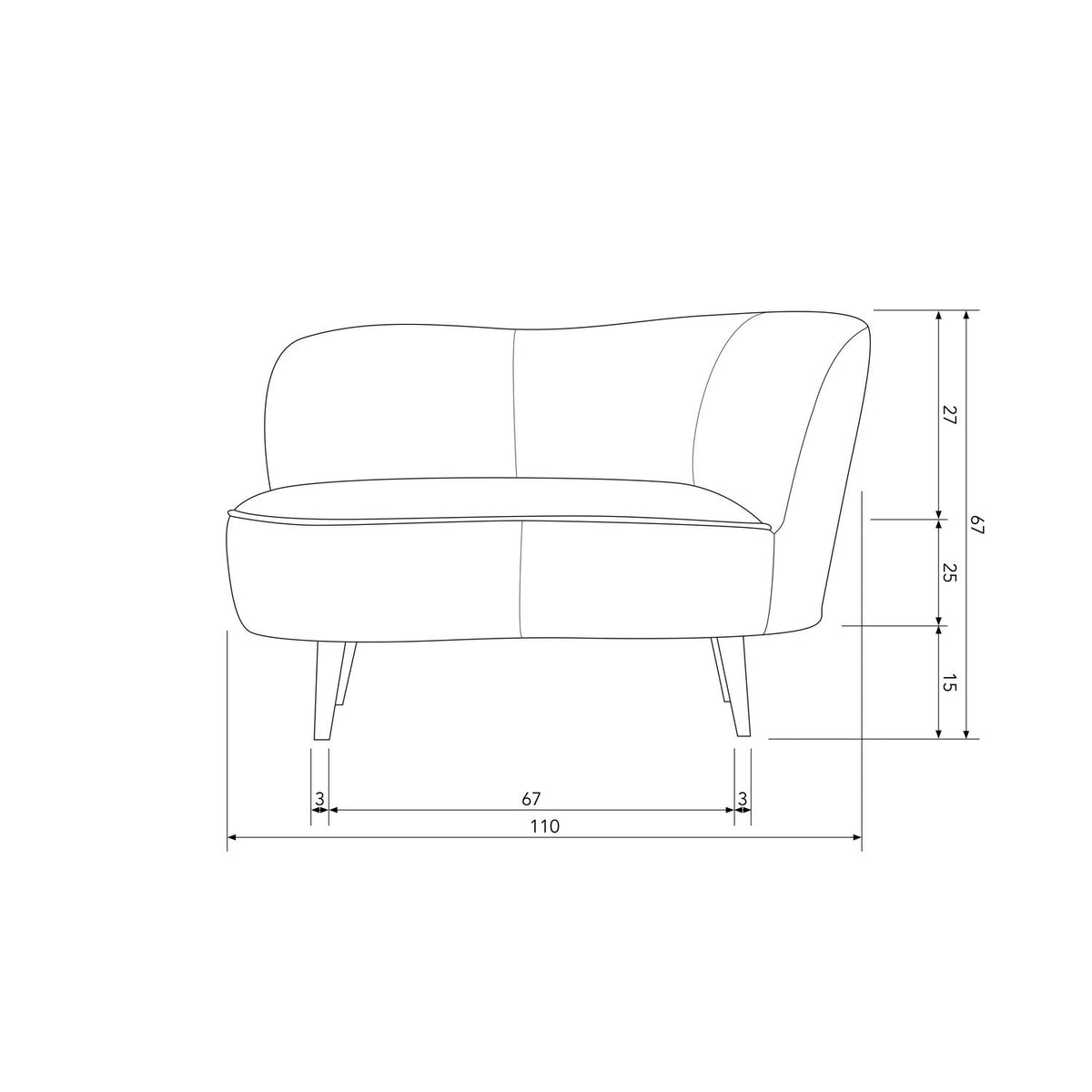 WOOOD Sara lounge fauteuil rechts velvet Oker