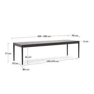 Kave Home Lenon eettafel uitschuifbaar rechthoek 200x90 cm Black