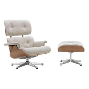 Showroommodel nieuw - Vitra Eames loungechair met ottoman Nubia Ivory/Pearl noten wit