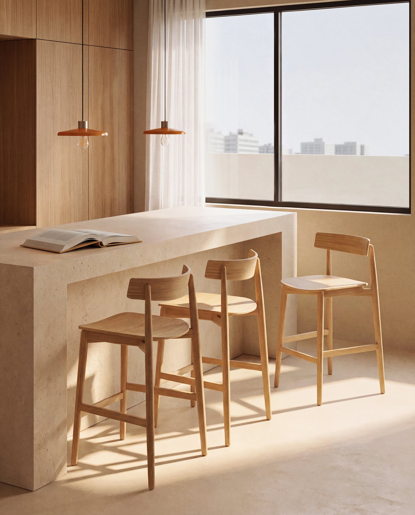 Kave Home Evera barkruk H66 Beige met rugleuning