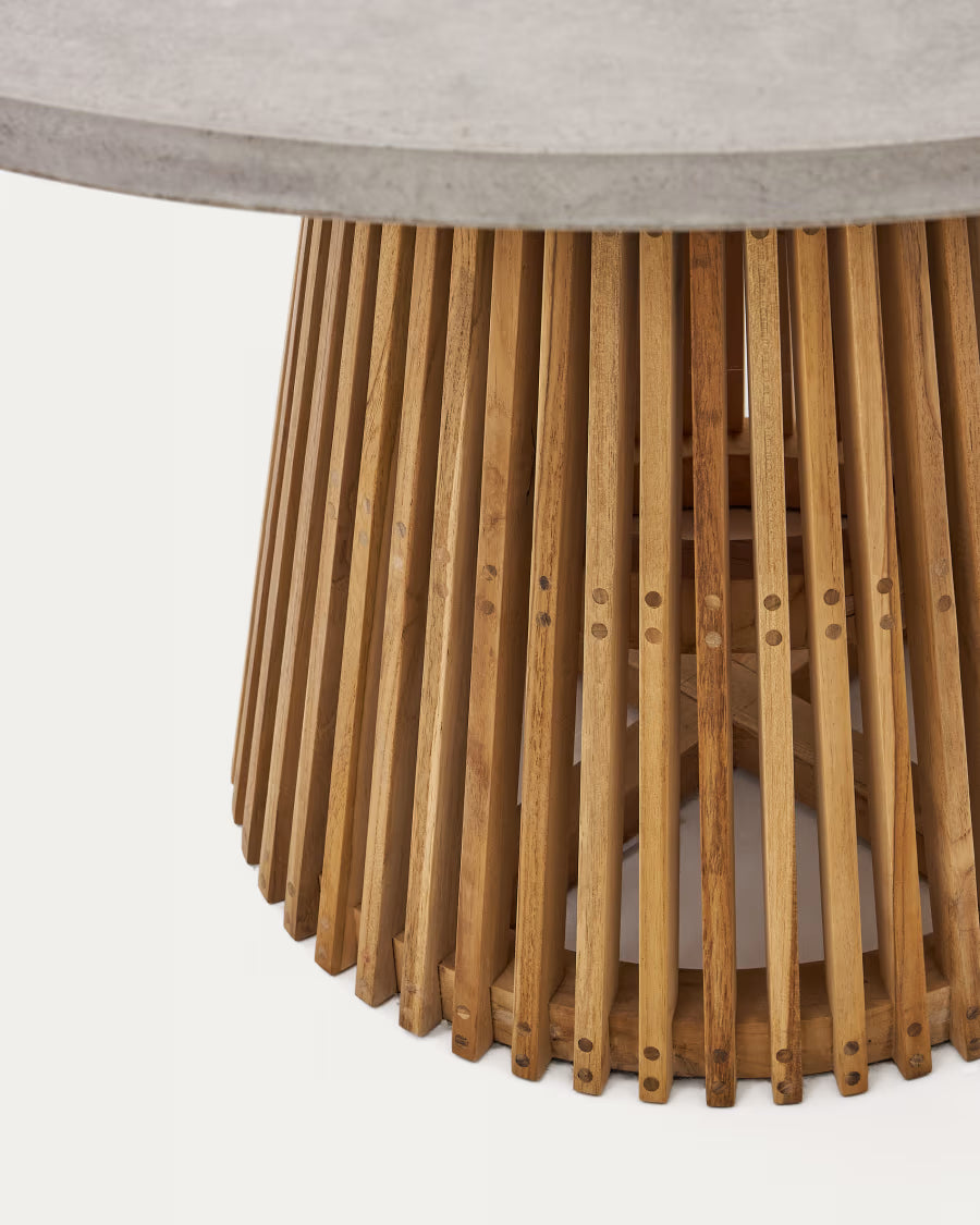 Kave Home Alcaufar tuintafel Ø120 cm Massief Teakhout en Grijs Cement