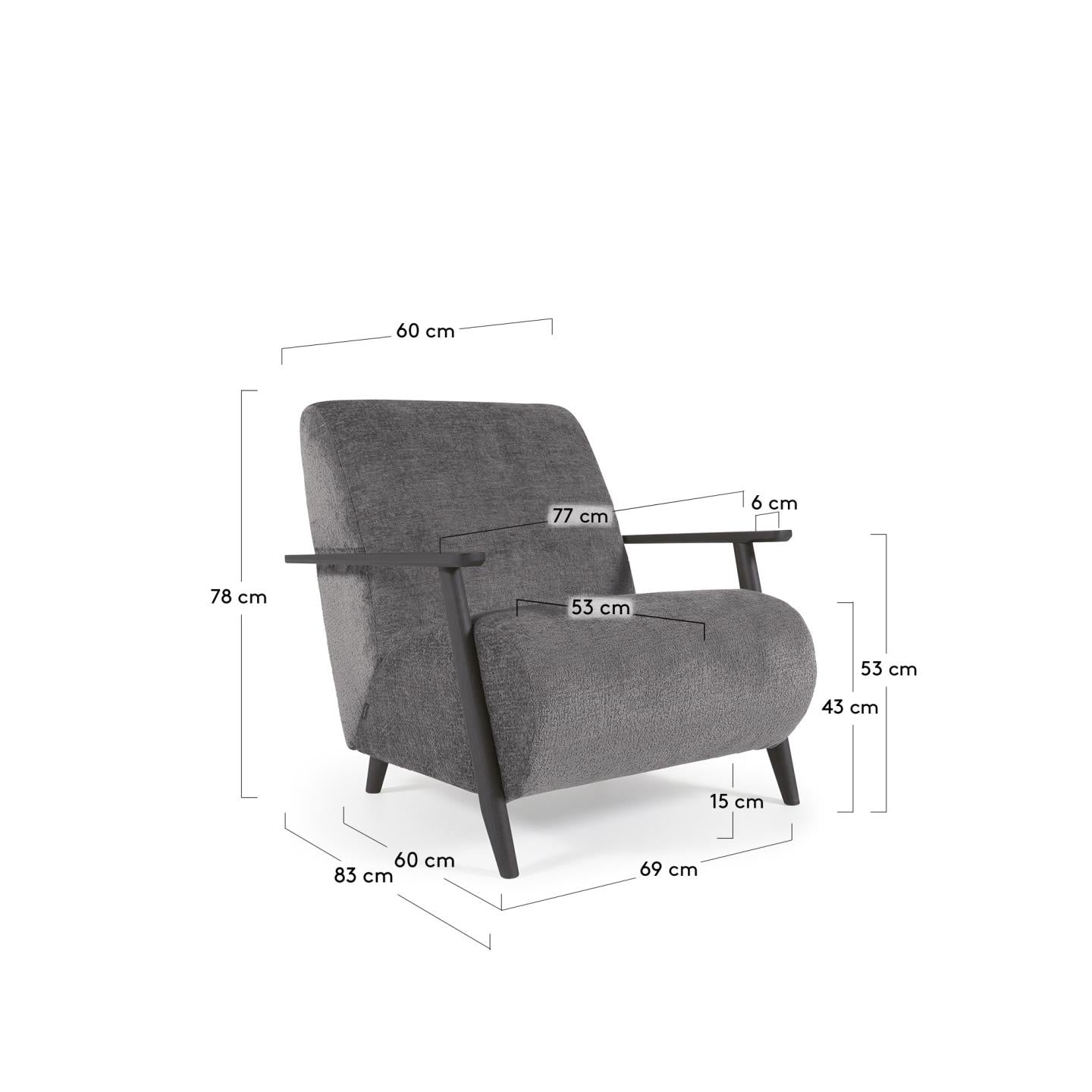 Kave Home Meghan fauteuil Grey zwart