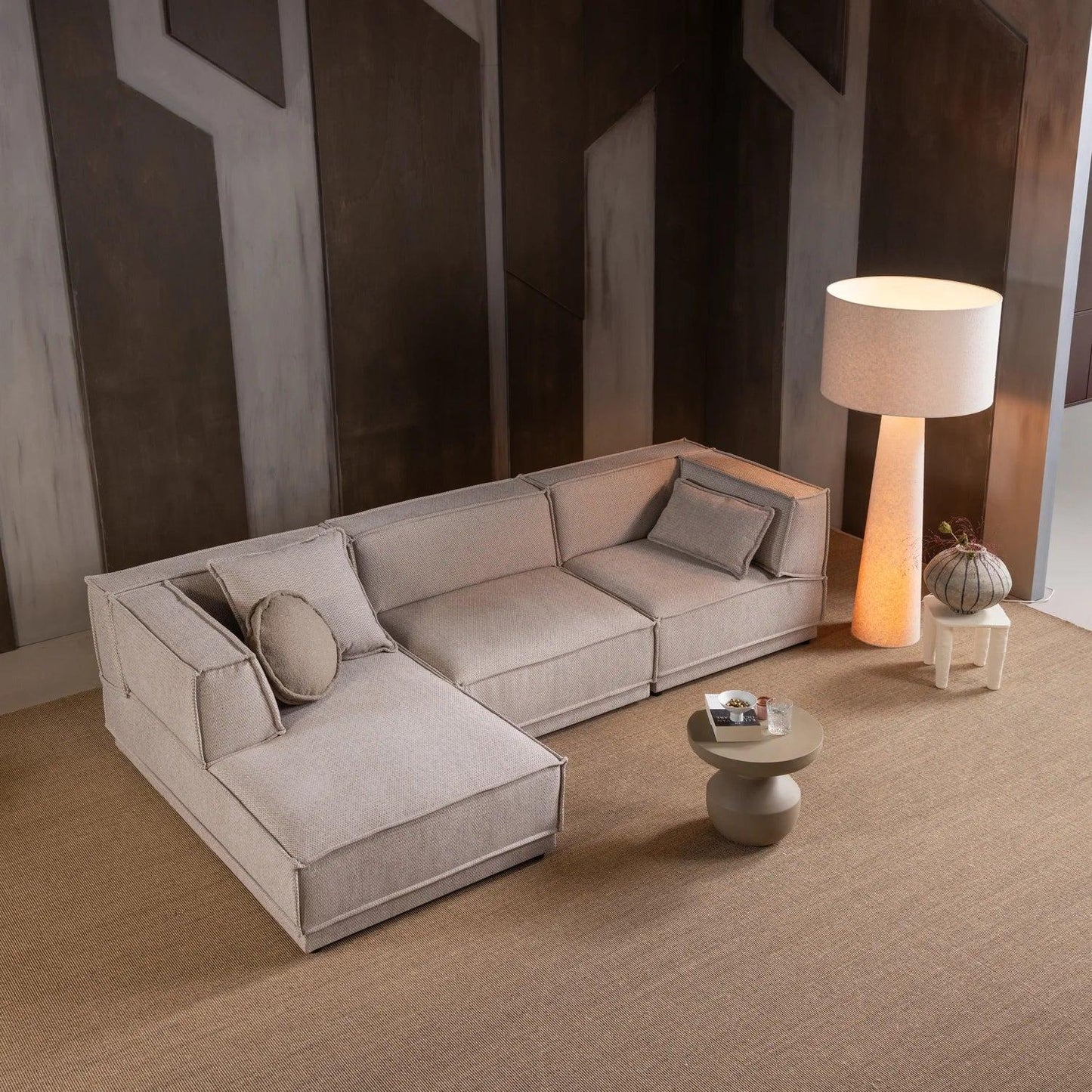 WOOOD Manu 3-zitsbank chaise longue links Naturel