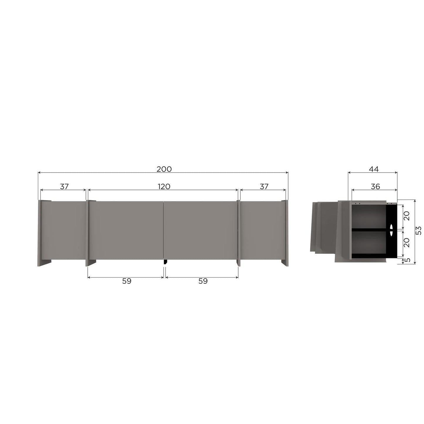 WOOOD Brock tv-meubel 200 cm Warmgrijs