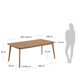 Kave Home Hanzel tuintafel uitschuifbaar rechthoek 183x100 cm Natural