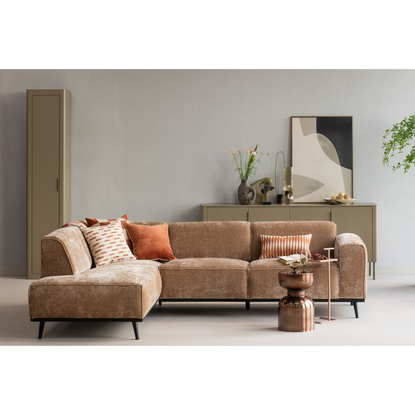 WOOOD Statement hoekbank links Chenille Velvet Taupe