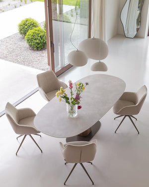 Bree's New World StorQ eettafel superellips 240x120 cm HPL Sand Stone/eiken white