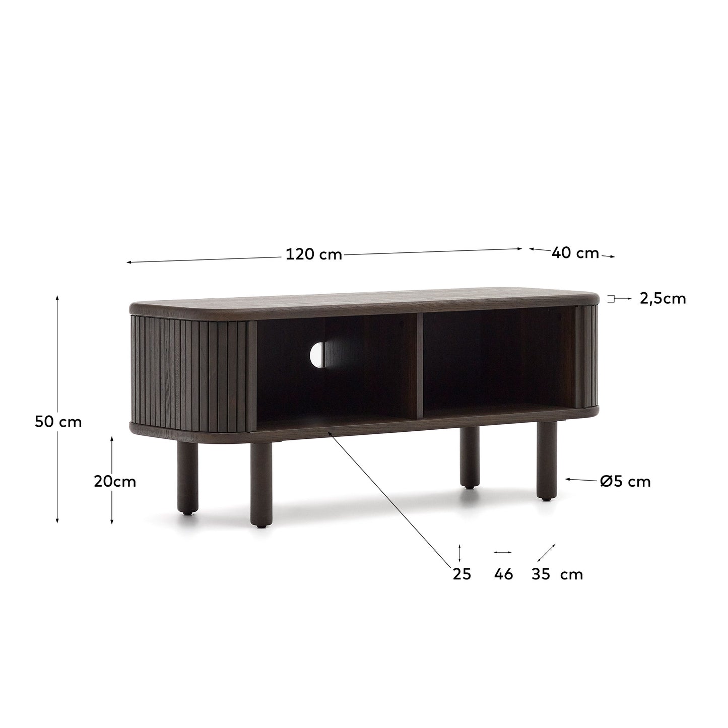Kave Home Mailen tv-meubel met 2 deuren essen donkere afwerking 120 x 50 cm