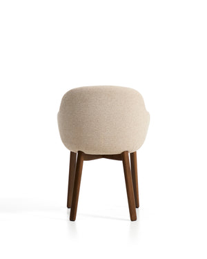 Kave Home Meila eetkamerstoel met arm chenille Beige donker hout