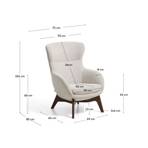 Kave Home Adiran fauteuil chenille Beige donker hout