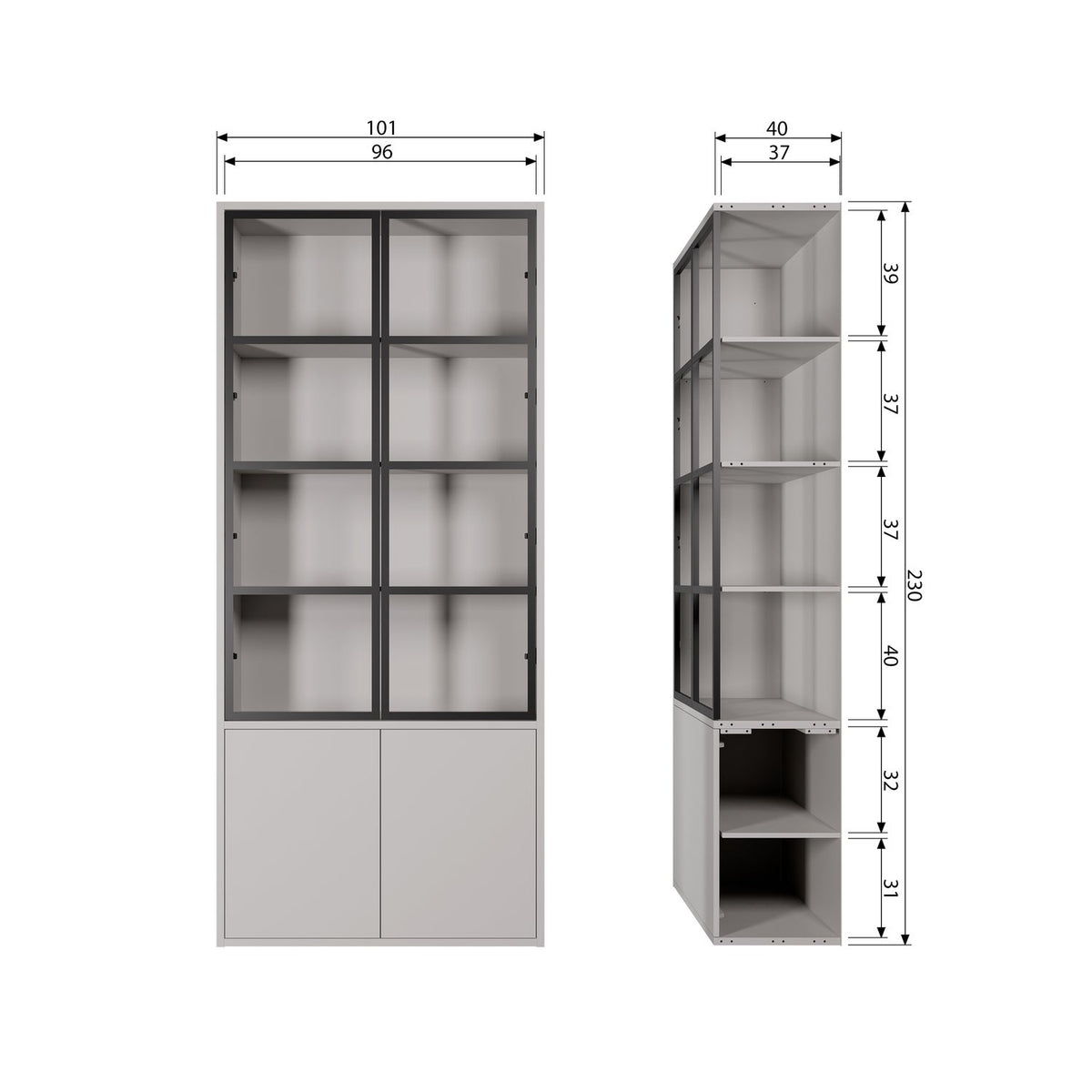 vtwonen Basic 4-deurs vitrinekast Mist